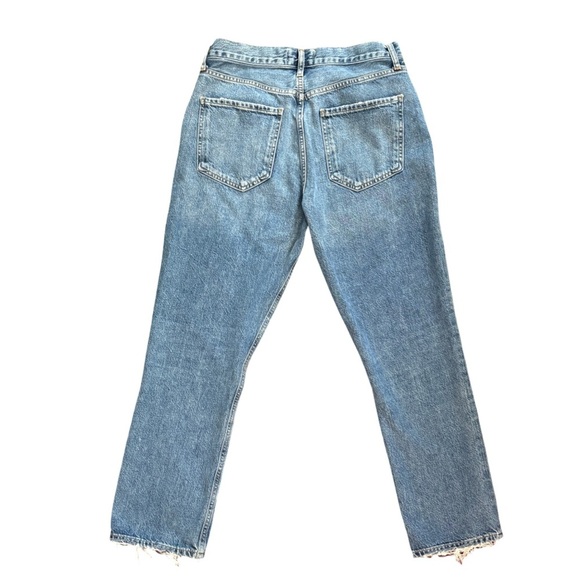 AGOLDE Riley Crop High Rise Straight Leg Medium Blue Fray Hem Denim Jean Size 28 - Picture 3 of 12